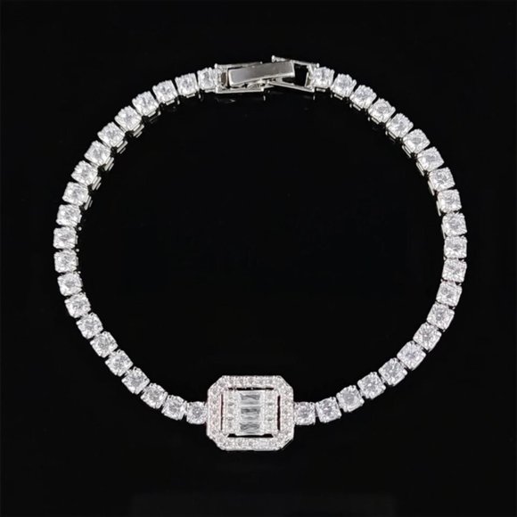 NEW “7” LUXURY 3MM DIAMOND BLUE’GREEN’ SILVER’ S925 STERLING BRACELET - Picture 3 of 5